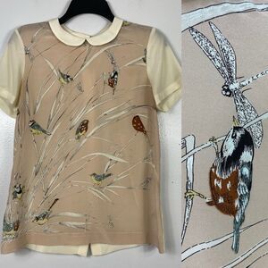 Silk nostalgic Birds and Dragonflies blouse French Connection sz 2